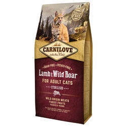 CARNILOVE Lamb & Wild Boar Adult Cat Sterilised 6 kg barība kaķiem