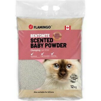 Flamingo CAT LITTER BENTONITE BABY POWDER SCENT FINE 12KG