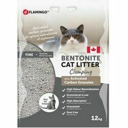 Flamingo CAT LITTER BENTONITE WITH ACTIVED CARBON GRANULES FINE GRAINS CLUMPING 12 kg