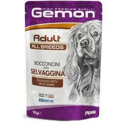 GEMON Dog pouches chunkies Adult with Wild Game 100 g - konservi suņiem