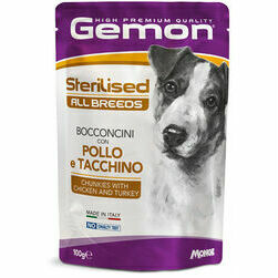 GEMON Dog pouches chunkies Sterilised with chicken&turkey 100 g - konservi suņiem