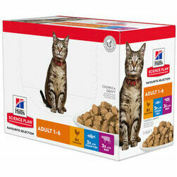 Hills Science Plan Cat Adult 1-6 with Chicken, Ocean fish, Beef 12x85g konservi kaķiem