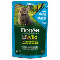 MONGE BWILD pouches Cat ADULT Anchovies with vegetables 85 g  - konservi kaķiem