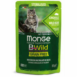 MONGE BWILD pouches Cat Sterilised Wild Boar with vegetable 85 g  - konservi kaķiem