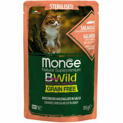 Monge Cat BWild Pouch Grain Free Sterilised Chunkies in Gravy Salmon with Shrimps and Vegetables 85 g