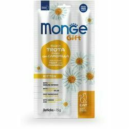 MONGE GIFT Cat SOFT STICKS Kitten Trout with camomile / 15 g - kārums kaķiem
