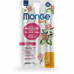 MONGE GIFT Cat SOFT STICKS Skin support Codfish with red clover / 15 g - kārums kaķiem